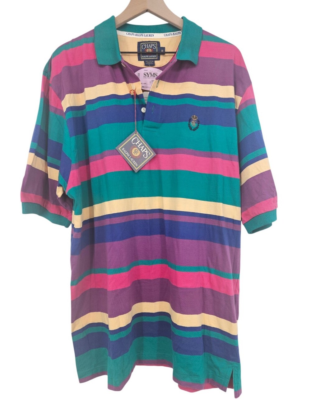 Vintage Deadstock Chaps Ralph Lauren 90s Striped Monogrammed Long Polo Shirt NWT